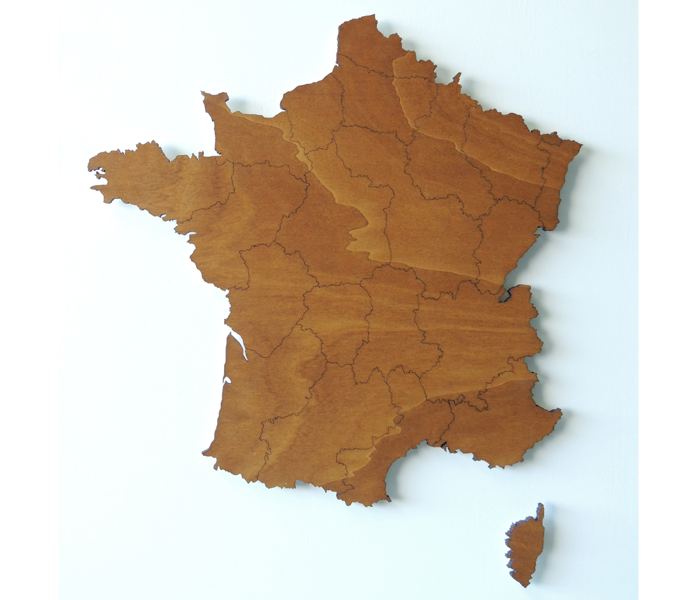 Gevoel van schuld dichtheid Absorberend Houten landkaart Frankrijk met regio's - Paspartoet