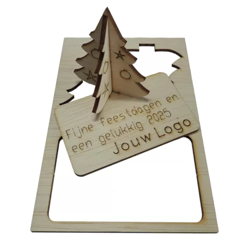 zakelijke houten kerstkaart met bedrijfslogo 3D bouwpakket