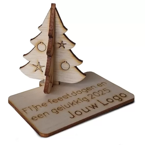 houten zakelijke kerstkaart met bedrijfslogo